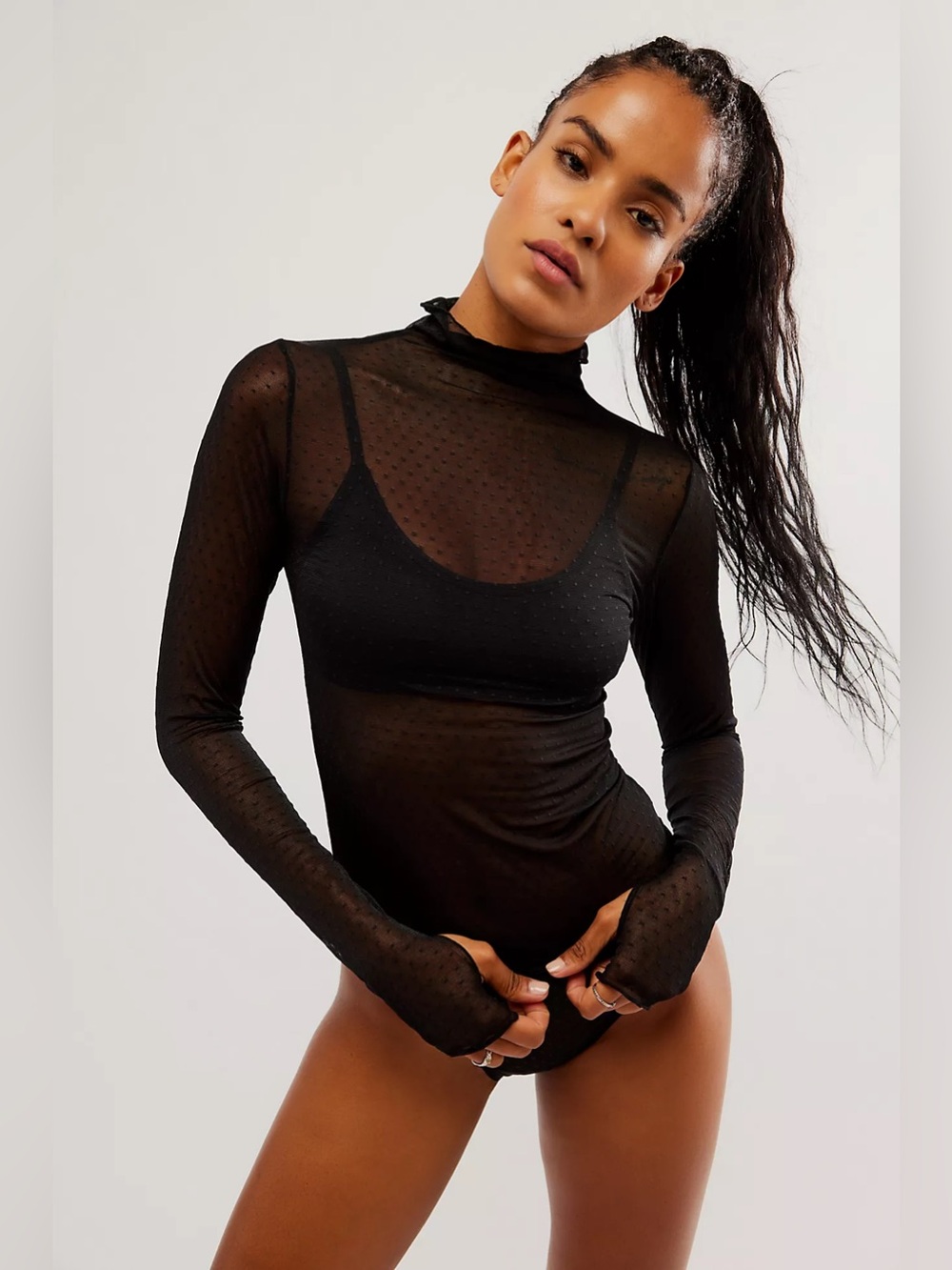 NWT Free People Black On The Dot layering top by Intimately, Size Small
